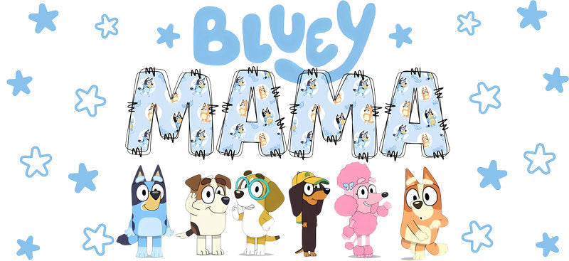 Blue Dog Family Cartoon Style UV DTF Cup Wrap for 16oz Libbey Glass KA-12522