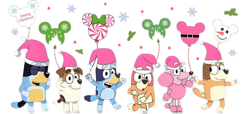 Blue Dog Family Cartoon Style UV DTF Cup Wrap for 16oz Libbey Glass KA-12528