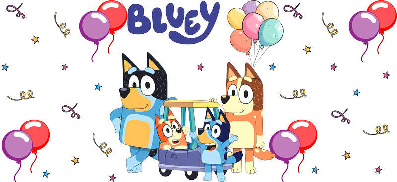 Blue Dog Family Cartoon Style UV DTF Cup Wrap for 16oz Libbey Glass KA-12531