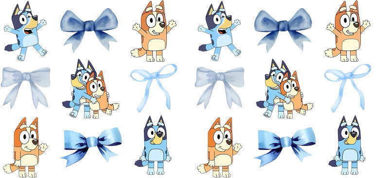 Blue Dog Family Cartoon Style UV DTF Cup Wrap for 16oz Libbey Glass KA-12543