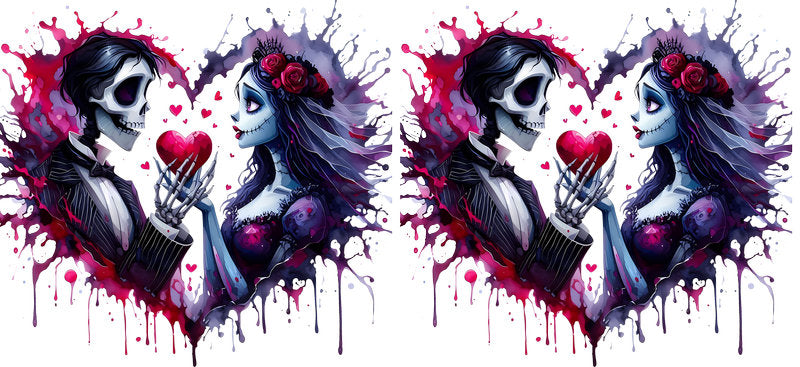 Gothic Skeleton Couple Design UV DTF Cup Wrap for 16oz Libbey Glass KA-12767