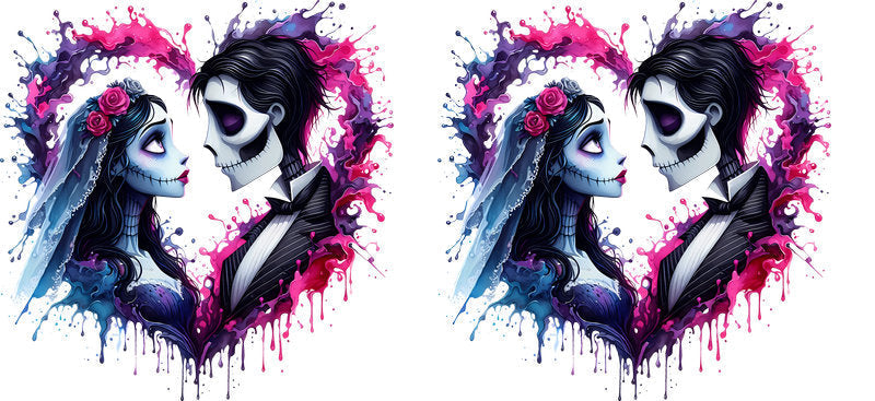 Gothic Skeleton Couple Design UV DTF Cup Wrap for 16oz Libbey Glass KA-12768