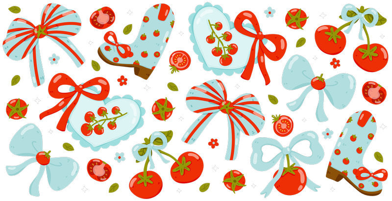 Tomato Bow Pattern UV DTF Cup Wrap for 16oz Libbey Glass KA-12796
