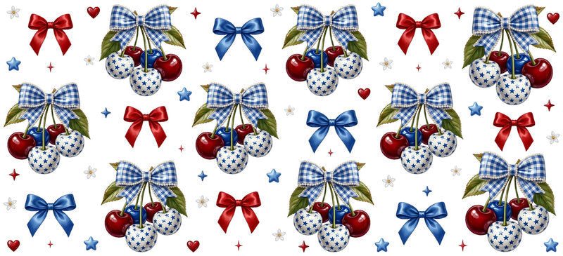 Cherry Bow Pattern UV DTF Cup Wrap for 16oz Libbey Glass KA-12801
