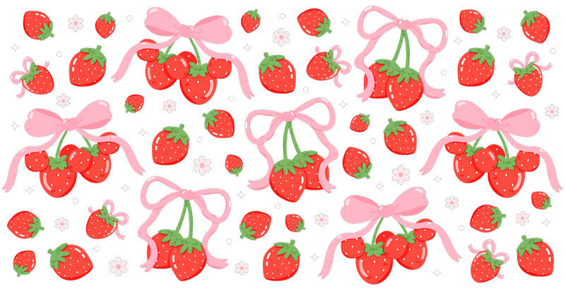 Strawberry Bow Pattern UV DTF Cup Wrap for 16oz Libbey Glass KA-12803