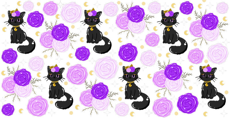 Halloween Black Cat Floral Pattern UV DTF Cup Wrap for 16oz Libbey Glass KA-12804