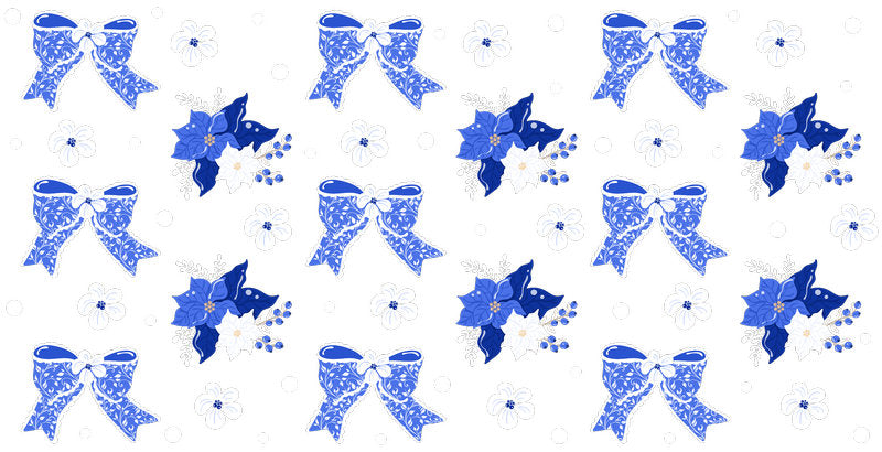 Blue Bow Floral Pattern UV DTF Cup Wrap for 16oz Libbey Glass KA-12805