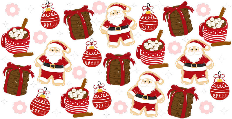 Christmas Santa Pattern UV DTF Cup Wrap for 16oz Libbey Glass KA-12810