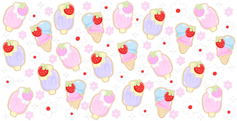 Ice Cream Dessert Pattern UV DTF Cup Wrap for 16oz Libbey Glass KA-12817