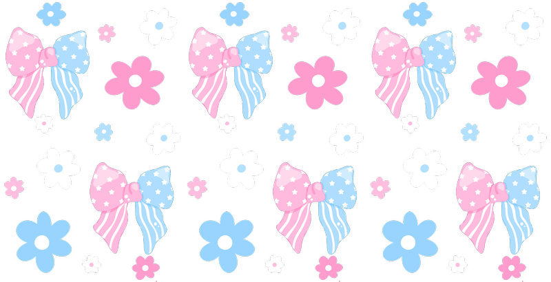 Blue Pink Bow Pattern UV DTF Cup Wrap for 16oz Libbey Glass KA-12819