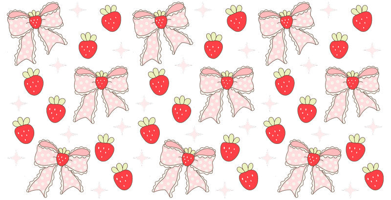 Strawberry Bow Pattern UV DTF Cup Wrap for 16oz Libbey Glass KA-12820