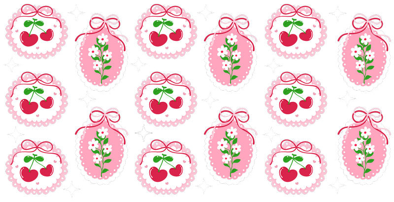 Cherry Frame Pattern UV DTF Cup Wrap for 16oz Libbey Glass KA-12821