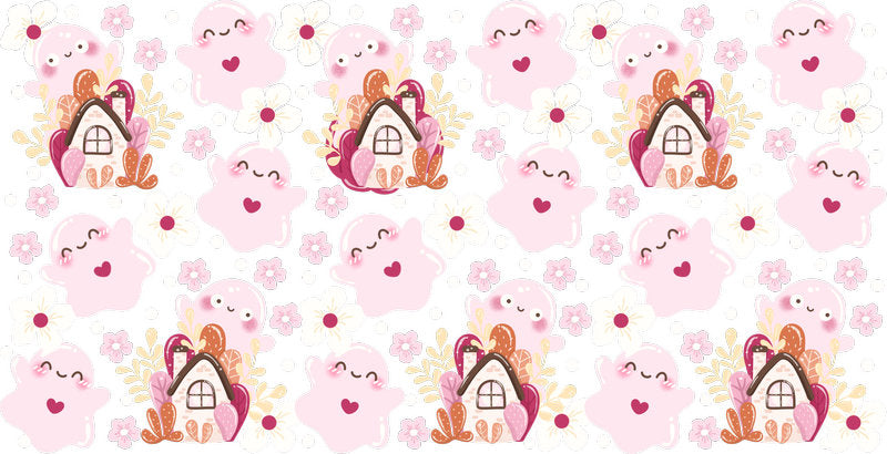 Pink Cottage Pattern UV DTF Cup Wrap for 16oz Libbey Glass KA-12833