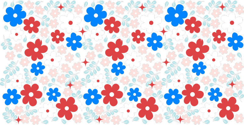 Red Blue Flower Pattern UV DTF Cup Wrap for 16oz Libbey Glass KA-12839