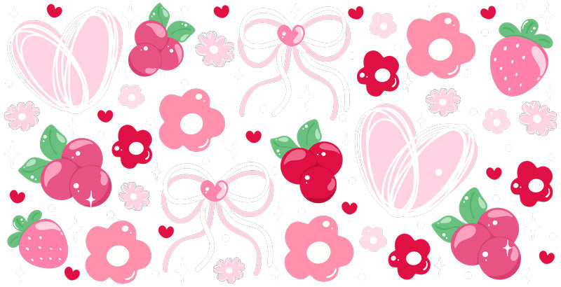 Cherry Flower Pattern UV DTF Cup Wrap for 16oz Libbey Glass KA-12844