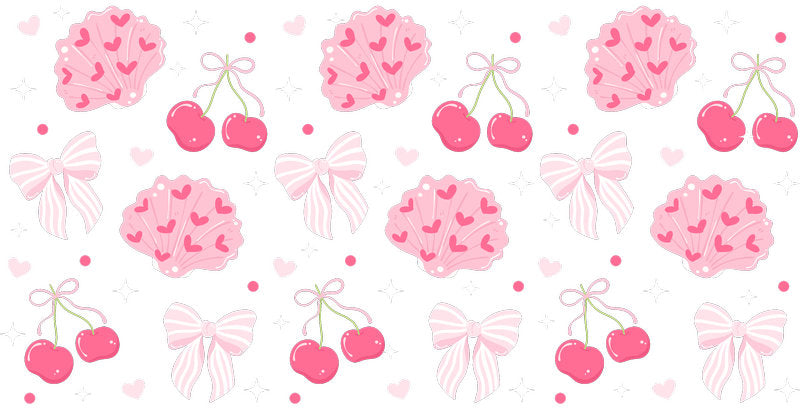 Pink Cherry Bow Pattern UV DTF Cup Wrap for 16oz Libbey Glass KA-12846
