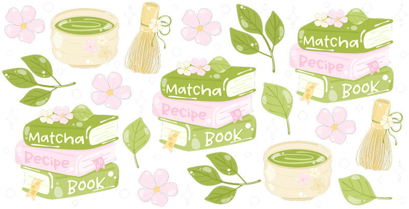 Matcha Cute Pattern UV DTF Cup Wrap for 16oz Libbey Glass KA-12847
