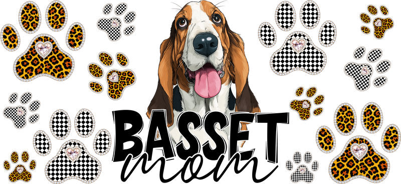 Basset Hound Mom UV DTF Transfer for 16oz Glass Can KA-12927