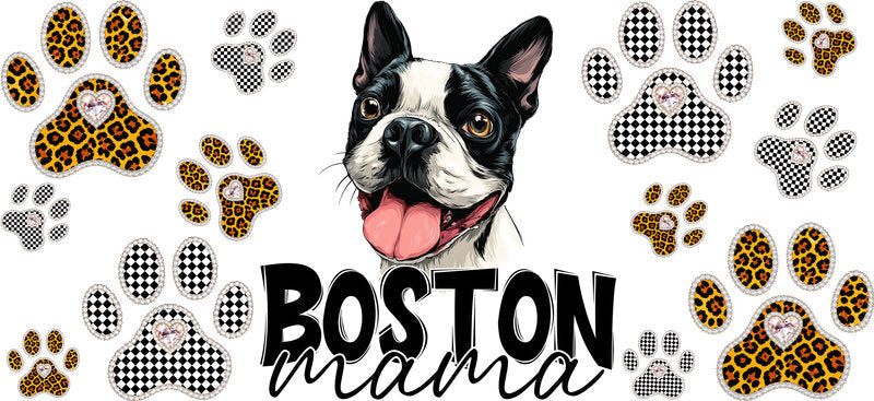 Boston Terrier Mama UV DTF Transfer for 16oz Glass Can KA-12932