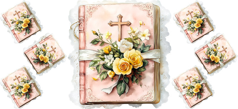 Christian Floral Bible UV DTF Cup Wrap for 16oz Libbey Glass KA-12970