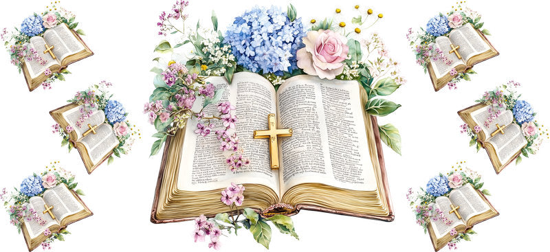 Floral Open Bible Tumbler Wrap for 16oz Glass KA-12974