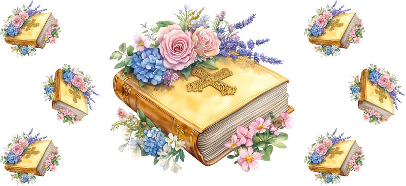 Floral Bible UV DTF Transfer for 16oz Glass Can KA-12976