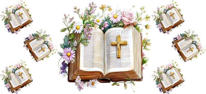 Open Bible Floral Tumbler Wrap for 16oz Glass KA-12984