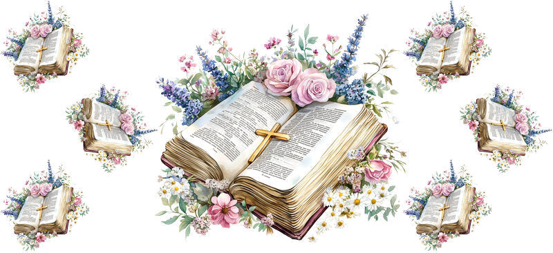 Floral Scripture Bible Cup Decal for 16oz Beer Can Glass KA-12988
