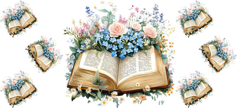Hydrangea Open Bible UV DTF Cup Wrap for 16oz Libbey Glass KA-12990