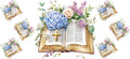 Hydrangea Bible Cross UV DTF Transfer for 16oz Glass Can KA-12991
