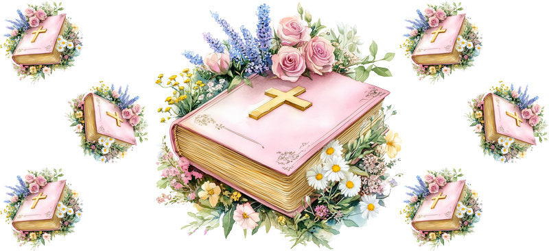 Pink Bible Cross Glass Can Wrap for 16oz Libbey Glass KA-12992