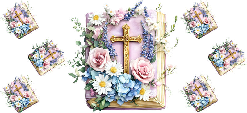 Floral Cross Bible Tumbler Wrap for 16oz Glass KA-12999